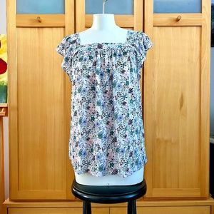 Ann Taylor Loft Flutter Sleeve Floral Blouse